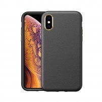 Удароустойчив кейс с кожена текстура за iPhone XS Max - черен