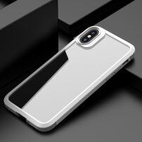 Удароустойчив прозрачен кейс с въглеродна текстура за iPhone XS Max - бял