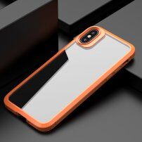 Удароустойчив прозрачен кейс с въглеродна текстура за iPhone XS Max - оранжев