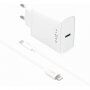FIXED USB-C зарядно за ел. мрежа 20W с USB-C / lightning кабел за iPhone / iPad - бяла