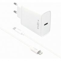 FIXED USB-C зарядно за ел. мрежа 20W с USB-C / lightning кабел за iPhone / iPad - бяла