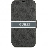 Guess 4G Printed Stripe флип калъф за iPhone 13 Pro - сиво