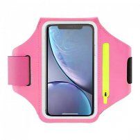 Спортен калъф за ръка с джоб за ключове и място за карти за iPhone - розово
