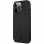 Mercedes Genuine Leather Meshed кожен кейс за iPhone 13 Pro Max - черен