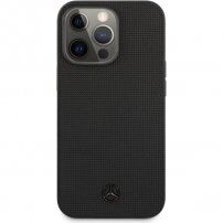 Mercedes Genuine Leather Meshed кожен кейс за iPhone 13 Pro Max - черен