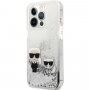 Karl Lagerfeld Liquid Glitter Karl and Choupette кейс за iPhone 13 Pro Max - сребърен