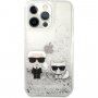 Karl Lagerfeld Liquid Glitter Karl and Choupette кейс за iPhone 13 Pro Max - сребърен