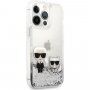 Karl Lagerfeld Liquid Glitter Karl and Choupette кейс за iPhone 13 Pro Max - сребърен