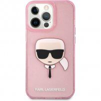 Karl Lagerfeld Full Glitter Karl Head кейс за iPhone 13 Pro Max - розов