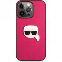 Karl Lagerfeld Leather Karl Head кейс за iPhone 13 Pro Max - цвят фуксия