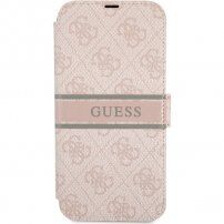Guess 4G Printed Stripe флип калъф за iPhone 13 mini - розово