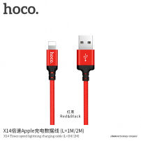 HOCO сплетен кабел за зареждане за Apple iPhone / iPad / iPod - 1m - червено-черен