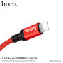 HOCO сплетен кабел за зареждане за Apple iPhone / iPad / iPod - 1m - червено-черен