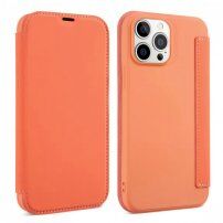 Калъф тип портмоне от силикон и PU кожа за iPhone 13 mini - оранжево