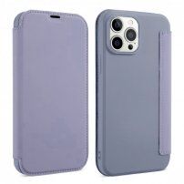 Калъф тип портмоне от силикон и PU кожа за iPhone 13 - синьо-сив