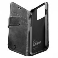 Cellularline Supreme кожен калъф за iPhone 13 - черно