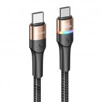 Usams светещ сплетен кабел за зареждане и пренос на данни с PD USB-C / USB-C за iPhone / iPad / MacBook / AirPods - 1,2 m - златен