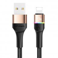 Usams светещ сплетен кабел за зареждане и пренос на данни с USB / Lightning за iPhone / iPad - 1,2m - златен