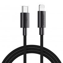 JOYROOM кабел с оплетка за зареждане и пренос на данни PD 20W USB-C / Lightning за iPhone / iPad / iPod / AirPods - 1 m - черен