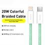 Baseus сплетен кабел за бързо зареждане и пренос на данни PD 20W USB-C / Lightning за iPhone / iPad / iPod / AirPods - 1 m - зелен