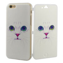 Отварящ се / флип гумен калъф за iPhone 6 / 6S - бял с котка