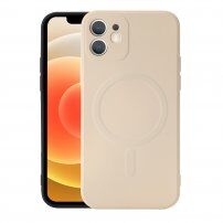 Силиконов кейс с магнитен кръг за iPhone 12 mini - бежов