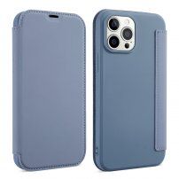 Калъф тип портмоне от силикон и PU кожа за iPhone 13 Pro - синьо-сив