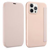 Калъф тип портмоне от силикон и PU кожа за iPhone 13 - розово