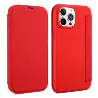 Калъф тип портмоне от силикон и PU кожа за iPhone 13 - червено