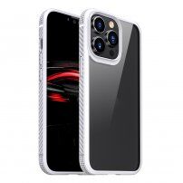 Удароустойчив прозрачен кейс с въглеродна текстура за iPhone 13 Pro - бял