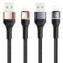 Usams светещ сплетен кабел за зареждане и пренос на данни с USB / Lightning за iPhone / iPad - 1,2m - златен