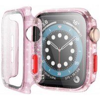 Защитен блестящ калъф със закалено стъкло за Apple Watch 44mm - розово
