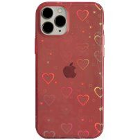 Прозрачен кейс с променливи сърчица за iPhone 12 Pro Max - червен