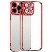 Прозрачен кейс с никелирана рамка за iPhone 11 Pro Max - червен