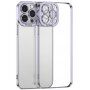 Прозрачен кейс с никелирана рамка за iPhone 13 Pro - лилав