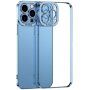 Прозрачен кейс с никелирана рамка за iPhone 13 - син