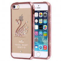 Златно-розов калъф с камъчета за Apple iPhone 5 / 5S / SE (2016) - лебед