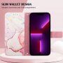 Мраморен флип калъф от PU кожа за iPhone 13 Pro - розово
