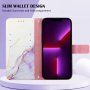 Мраморен флип калъф от PU кожа за iPhone 13 Pro - лилаво