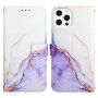 Мраморен флип калъф от PU кожа за iPhone 13 Pro Max - лилаво