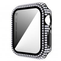 Калъф с камъчета със закалено стъкло за Apple Watch 40mm - черно