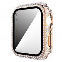 Калъф с камъчета със закалено стъкло за Apple Watch 40mm - златно розово