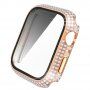 Калъф с камъчета със закалено стъкло за Apple Watch 45mm - златно розово