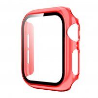 Прозрачен калъф със закалено стъкло за Apple Watch 44mm - червено