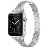 Метална каишка с камъчета за Apple Watch 42mm / 41mm / 40mm / 38mm - сребърен