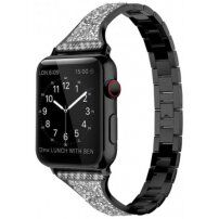Метална каишка с камъчета за Apple Watch Ultra 49mm / 46mm / 45mm / 44mm / 42mm - черен