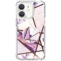 Защитен кейс мраморна мозайка със стойка за iPhone 11 - лилав