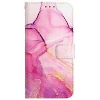 Мраморен флип калъф от PU кожа за iPhone 12 mini - цвят фуксия