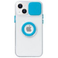 Прозрачен кейс с държач за пръст и защита на камерата за iPhone 13 mini - син