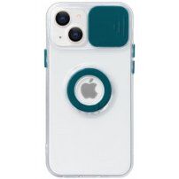 Прозрачен кейс с държач за пръст и защита на камерата за iPhone 13 - цвят петрол